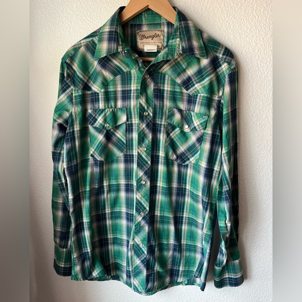 Wrangler Plaid Pearl Snap Button Down Weatern Wear Longsleeve Large